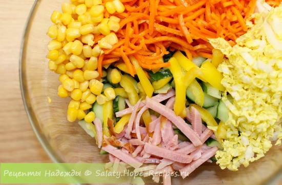 Яркий салат со свининой и овощами